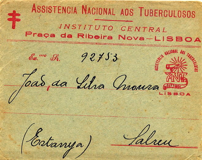 23Lis_0997.jpg -     Lote:    997            Isentos de Franquia       Descrição:         Isentos de franquia. Assistência Nacional aos Tuberculosos. Sobrescrito circulado isento de franquia de Lisboa para Estarreja (22.12.34). Carimbo da instituição batido a vermelho. No interior carta com tira de 5 vinhetas da Assistência Nacional aos Tuberculosos de 1932, com sobrecarga NATAL. MB e MR.        Carta       Valor Base:     &euro; 20,00     Valor Venda:     Retirado     