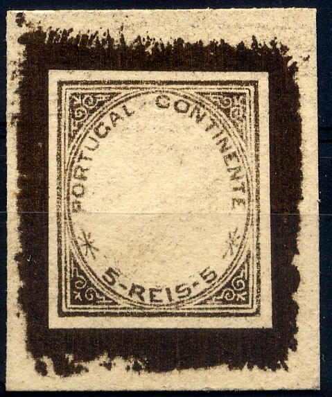 23Lis_1004.jpg -     Lote:    1004            Portugal       Descrição:         1880 &mdash; D. Luís I, de perfil. Prova de cepo da moldura para a taxa de 5 reis, na cor castanha escura, em cartolina. Desenhos e gravuras a madeira de João Pedroso Gomes da Silva. MB e MR.        PRV       Valor Base:     &euro; 125,00     Valor Venda:     &euro; 320,00     