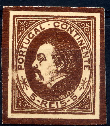 23Lis_1006.jpg -     Lote:    1006            Portugal       Descrição:         1880 &mdash; D. Luís I, de perfil. Prova de cor de 5 reis (castanho vermelho), desenho e gravura a madeira de João Pedroso Gomes da Silva, tipo III (1880), cunho I, em cartolina. Não catalogada por OM. MR        PRV       Valor Base:     &euro; 50,00     Valor Venda:     &euro; 220,00     