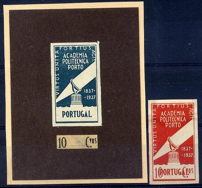 23Lis_1031.jpg -     Lote:    1031            Portugal       Descrição:         1937 &mdash; Academia Politécnica do Porto. Emissões projectadas. Tipo II. Conjunto de duas provas não denteadas em papel liso, uma em azul ardósia e outra de 10 ctvs laranja. OM219&frac12;. MB e MR.        PRV       Valor Base:     &euro; 30,00     Valor Venda:     &euro; 30,00     