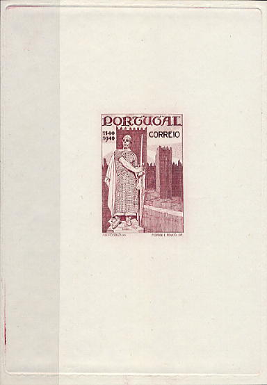 23Lis_1039.jpg -     Lote:    1039            Portugal       Descrição:         1940 &mdash; Centenários da Fundação e Restauração. Tipo IV /Jan.-Fev.). Prova de cunho em castanho carmim. OM2258. MB        PRV       Valor Base:     &euro; 25,00     Valor Venda:     &euro; 40,00     