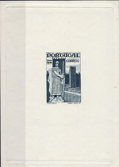 23Lis_1041.jpg -     Lote:    1041            Portugal       Descrição:         1940 &mdash; Centenários da Fundação e Restauração. Tipo IV /Jan.-Fev.). Prova de cunho em ardósia OM2255. MB        PRV       Valor Base:     &euro; 25,00     Valor Venda:     &euro; 40,00     