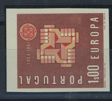 23Lis_1057.jpg -     Lote:    1057            Portugal       Descrição:         1961 &mdash; Europa * CEPT. Prova de cor em vermelho castanho e vermelho claro da taxa de 1$00, não denteada. Cor que viria a ser aprovada para o selo de 3$50. MB e MR.        PRV       Valor Base:     &euro; 15,00     Valor Venda:     &euro; 22,00     