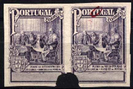 23Lis_1103.jpg -     Lote:    1103            Angola       Descrição:         1925 &mdash; Imposto Postal. Monumento ao Marquês de Pombal. Par horizontal de provas em lilás (cor aprovada para Angola), não denteado com furos de segurança, sem impressão da taxa e legenda, com gravura do Plano. Anotações para correcções, a executar, no cunho.        PRV       Valor Base:     &euro; 10,00     Valor Venda:     &euro; 14,00     