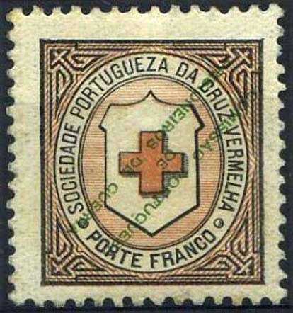23Lis_1153.jpg -     Lote:    1153            Portugal       Descrição:         1916 &mdash; Porte Franco. Sociedade Portuguesa da Cruz Vermelha. Cruz da Convenção de Genebra, com sobrecarga. CE PF CVP2, rosa e preto. Selo com a sobrecarga invertida. Valor de catálogo &euro; 345,00.        ***       Valor Base:     &euro; 75,00     Valor Venda:     &euro; 75,00     