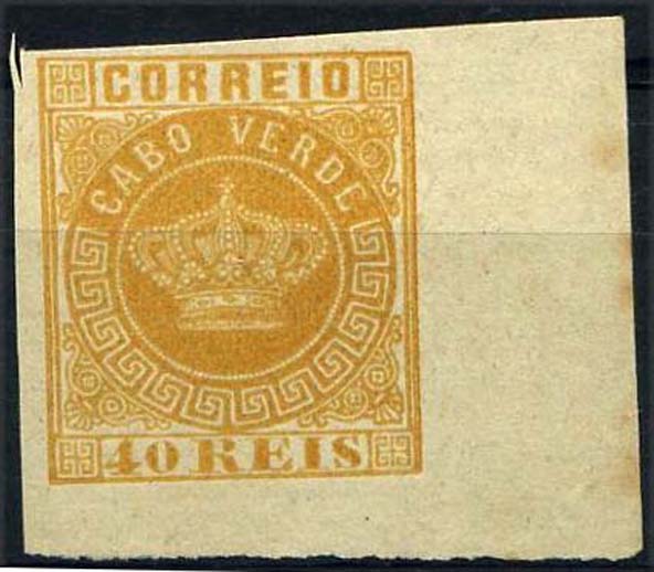 23Lis_1182.jpg -     Lote:    1182            Cabo Verde       Descrição:         1881/85 &mdash; Tipo Coroa. CE13, 40 reis amarelo. Selo canto inferior direito de folha não denteado. MB.        *       Valor Base:     &euro; 15,00     Valor Venda:     &euro; 15,00     