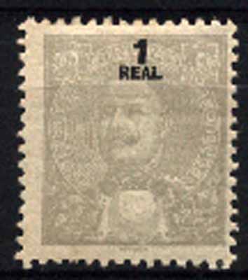 23Lis_1191.jpg -     Lote:    1191            Índia       Descrição:         1903 &mdash; D. Carlos I, tipo Mouchon. CE185, 1 real cinzento. Selo com deslocação acentuada da taxa.        **       Valor Base:     &euro; 5,00     Valor Venda:     &euro; 5,00     