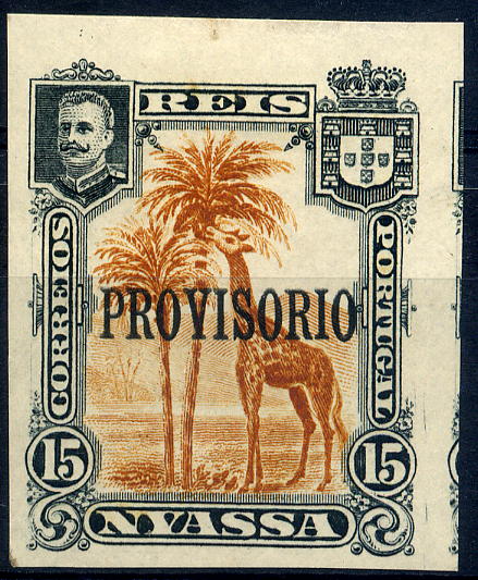 23Lis_1223.jpg -     Lote:    1223            Companhia do Niassa       Descrição:         1903 &mdash; D. Carlos I. Selos de 1901 com sobrecarga "PROVISÓRIO" tipografada a preto em Londres. 15 reis castanho amarelo, CE43. Selo não denteado. MB e R.        **       Valor Base:     &euro; 15,00     Valor Venda:     &euro; 46,00     