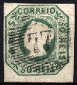 23Lis_1233.jpg -     Lote:    1233            Portugal       Descrição:         1853 &mdash; D. Maria II. CE3, 50 reis verde, com duas margens curtas e duas margens largas, obliterado com carimbo n.º 77 &mdash; COIMBRA. Valor de catálogo &euro; 1.700,00.        O       Valor Base:     &euro; 120,00     Valor Venda:     &euro; 160,00     