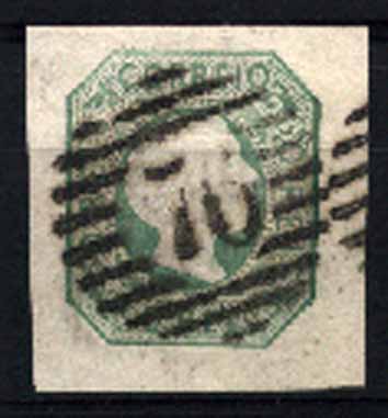 23Lis_1240.jpg -     Lote:    1240            Portugal       Descrição:         1855/56 &mdash; D. Pedro V, cabelos lisos. CE8, 50 reis verde azul. Selo com margens muito largas, obliterado com carimbo numérico da 1.ª reforma 76 &mdash; Vila Nova de Famalicão. Valor de catálogo &euro; 173,00.        O       Valor Base:     &euro; 35,00     Valor Venda:     Retirado     