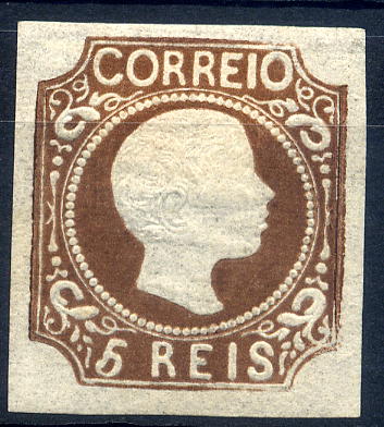 23Lis_1249.jpg -     Lote:    1249            Portugal       Descrição:         1856/58 &mdash; D. Pedro V. Cabelos anelados. CE10, 5 reis castanho. Valor de catálogo &euro; 648,00.        *       Valor Base:     &euro; 50,00     Valor Venda:     &euro; 65,00     