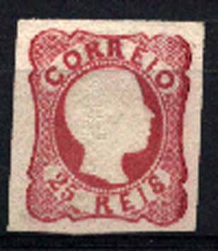 23Lis_1259.jpg -     Lote:    1259            Portugal       Descrição:         1856/58 &mdash; D. Pedro V, cabelos anelados. CE13, 25 reis carmim rosa. Valor de catálogo &euro; 507,00.        *       Valor Base:     &euro; 40,00     Valor Venda:     &euro; 40,00     