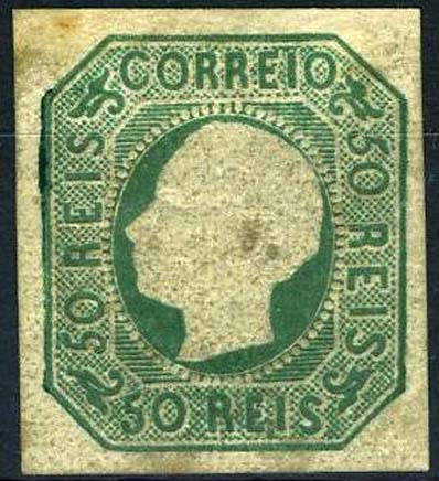 23Lis_1265.jpg -     Lote:    1265            Portugal       Descrição:         1862/64 &mdash; D. Luís I. CE17, 50 reis verde azul, com margens normais. Ligeiro ponto de óxido. Valor de catálogo &euro; 1.510,00.        **       Valor Base:     &euro; 70,00     Valor Venda:     &euro; 70,00     