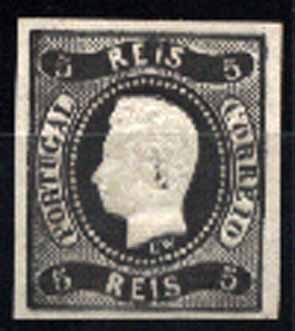 23Lis_1268.jpg -     Lote:    1268            Portugal       Descrição:         1867/70 &mdash; D. Luís I. Fita curva, não denteados. CE19, 5 reis preto, margens normais. Valor de catálogo &euro; 185,00.        **       Valor Base:     &euro; 40,00     Valor Venda:     Retirado     