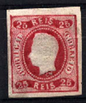 23Lis_1272.jpg -     Lote:    1272            Portugal       Descrição:         1866/67 &mdash; D. Luís I, fita curva não denteados. CE22, 25 reis, carmim rosa. Valor de catálogo &euro; 393,00.        **       Valor Base:     &euro; 40,00     Valor Venda:     Retirado     