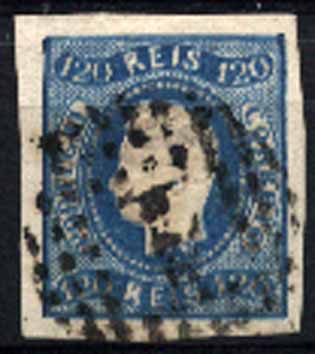 23Lis_1279.jpg -     Lote:    1279            Portugal       Descrição:         1866/67 &mdash; D. Luís I. Fita curva, não denteados. CE26, 120 reis azul com boas margens. Valor de catálogo &euro; 123,00.        O       Valor Base:     &euro; 25,00     Valor Venda:     Retirado     