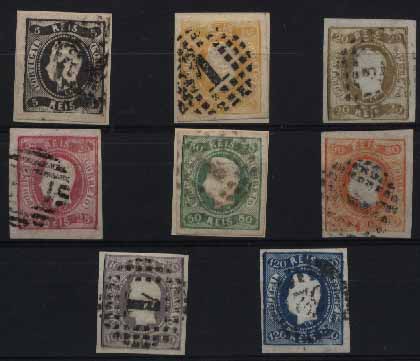 23Lis_1280.jpg -     Lote:    1280            Portugal       Descrição:         1866/67 &mdash; D. Luís I. Fita curva, não denteados. CE19/26. Série completa. Valor de catálogo &euro; 939,50.        O       Valor Base:     &euro; 160,00     Valor Venda:     Retirado     