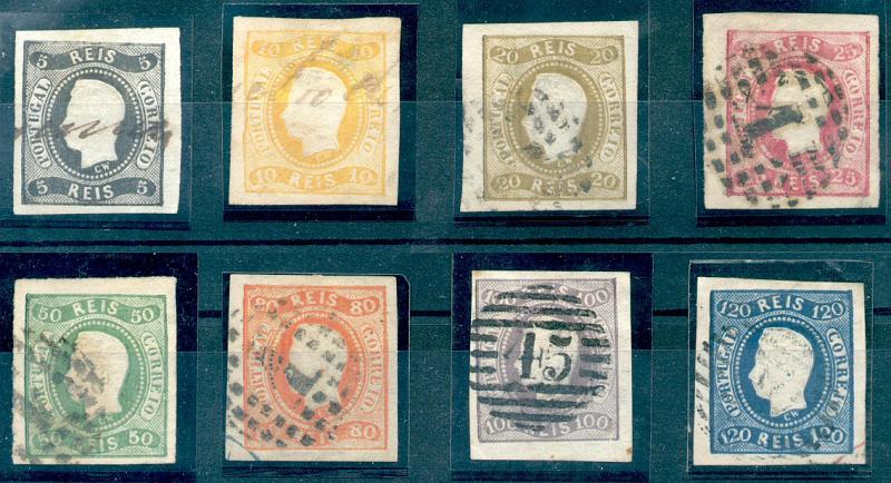 23Lis_1281.jpg -     Lote:    1281            Portugal       Descrição:         1866/67 &mdash; D. Luís I. Fita curva, não denteados. CE19/26. Série completa. Selos de 5 e 10 reis utilizados como selos fiscais. Selos com muito boas margens. Valor de catálogo &euro; 939,50.        O       Valor Base:     &euro; 125,00     Valor Venda:     &euro; 180,00     