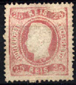 23Lis_1284.jpg -     Lote:    1284            Portugal       Descrição:         1867/70 &mdash; D. Luís. Fita curva, denteados. CE30, 25 reis carmim rosa. Valor de catálogo &euro; 122,00.        *       Valor Base:     &euro; 20,00     Valor Venda:     &euro; 20,00     