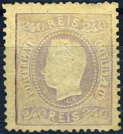 23Lis_1288.jpg -     Lote:    1288            Portugal       Descrição:         1867/70 &mdash; D. Luís I, fita curva. Denteados. CE35, 240 reis lilás claro, regomado. Valor de catálogo &euro; 1504,00.        RG **       Valor Base:     &euro; 100,00     Valor Venda:     &euro; 100,00     