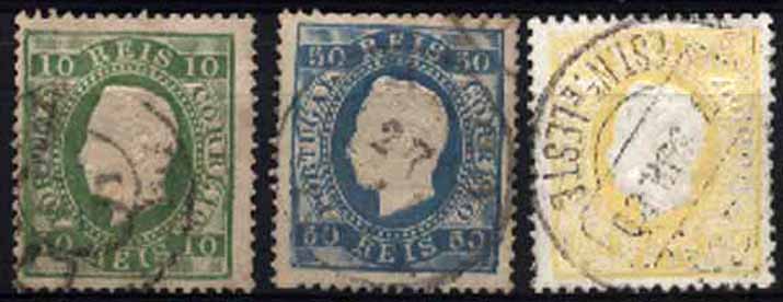 23Lis_1306.jpg -     Lote:    1306            Portugal       Descrição:         1879/80 &mdash; D. Luís I. Fita direita. Novas cores. CE49/51. Série completa. Valor de catálogo &euro; 161,60.        O       Valor Base:     &euro; 30,00     Valor Venda:     &euro; 30,00     