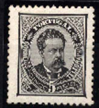 23Lis_1310.jpg -     Lote:    1310            Portugal       Descrição:         1882/83 &mdash; D. Luís I. De frente. CE60, 5 reis preto, denteado 11 &frac12;, papel porcelana. Valor de catálogo &euro; 30,70.        ***       Valor Base:     &euro; 6,00     Valor Venda:     &euro; 14,00     