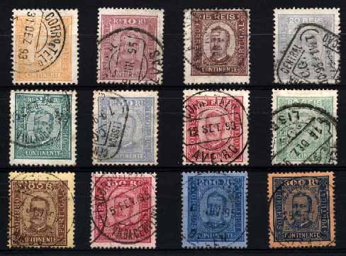 23Lis_1326.jpg -     Lote:    1326            Portugal       Descrição:         1892/93 &mdash; D. Carlos I, tipo Diogo Neto. CE68/79. Série completa em diversos papeis e denteados. Valor aproximado de catálogo &euro; 513,45.        O       Valor Base:     &euro; 75,00     Valor Venda:     Retirado     
