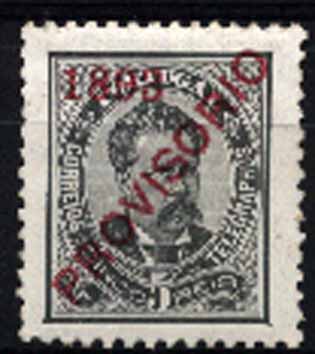 23Lis_1328.jpg -     Lote:    1328            Portugal       Descrição:         1892/93 &mdash; D. Luís I, com sobrecarga "PROVISORIO". CE89, 5 reis preto, sobrecarga tipo D, denteado 11 &frac12;. Valor de catálogo &euro; 44,90.        **       Valor Base:     &euro; 10,00     Valor Venda:     &euro; 10,00     