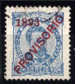 23Lis_1332.jpg -     Lote:    1332            Portugal       Descrição:         1892/93 &mdash; D. Luís I, com sobrecarga "PROVISORIO". CE93, 50 reis azul, sobrecarga tipo D, denteado 11 &frac12;. Valor de catálogo &euro; 191,00.        O       Valor Base:     &euro; 25,00     Valor Venda:     &euro; 34,00     