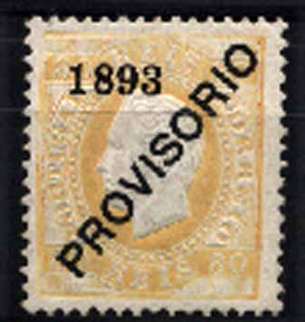 23Lis_1333.jpg -     Lote:    1333            Portugal       Descrição:         1892/93 &mdash; D. Luís I, com sobrecarga "PROVISORIO". CE94, 80 reis amarelo, sobrecarga tipo D, denteado 12 &frac12;. Valor de catálogo &euro; 188,00.        **       Valor Base:     &euro; 30,00     Valor Venda:     &euro; 30,00     