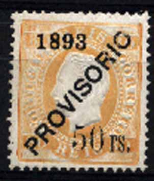 23Lis_1336.jpg -     Lote:    1336            Portugal       Descrição:         1892/93 &mdash; D. Luís I, com sobrecarga "PROVISORIO". CE96, 50 s/ 80 reis amarelo, sobrecarga tipo F, denteado 12 &frac12;.        RG ***       Valor Base:     &euro; 20,00     Valor Venda:     &euro; 20,00     