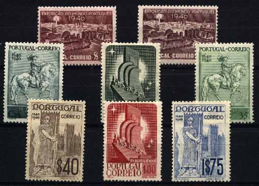 23Lis_1399.jpg -     Lote:    1399            Portugal       Descrição:         1940 &mdash; Centenários da Fundação e Restauração de Portugal. CE591/98. Série completa. Valor de catálogo &euro; 85,00.        ***       Valor Base:     &euro; 16,00     Valor Venda:     &euro; 16,00     