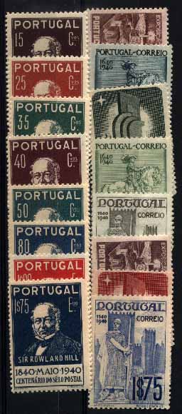 23Lis_1400.jpg -     Lote:    1400            Portugal       Descrição:         1940 &mdash; Centenários da Fundação e Restauração de Portugal + Centenário do Selo Postal. CE591/598 e CE599/606. Séries completas. Valor de catálogo &euro; 221,00.        ***       Valor Base:     &euro; 30,00     Valor Venda:     Retirado     