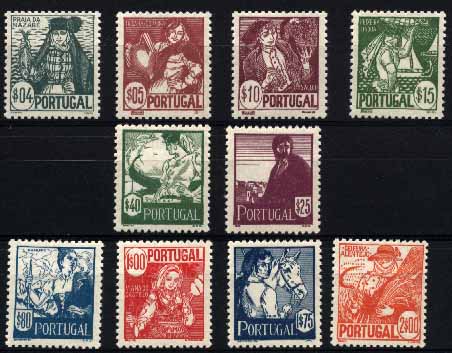 23Lis_1402.jpg -     Lote:    1402            Portugal       Descrição:         1941 &mdash; Costumes Portugueses (1.ª emissão). CE607/16. Série completa. Valor de catálogo &euro; 209,00.        ***       Valor Base:     &euro; 40,00     Valor Venda:     &euro; 85,00     