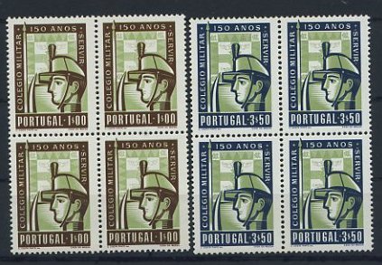 23Lis_1423.jpg -     Lote:    1423            Portugal       Descrição:         1954 &mdash; 150.º Aniversário da Fundação do Colégio Militar. CE800/801. Série completa em quadras. Valor de catálogo &euro; 61,40.        ***       Valor Base:     &euro; 12,00     Valor Venda:     &euro; 18,00     