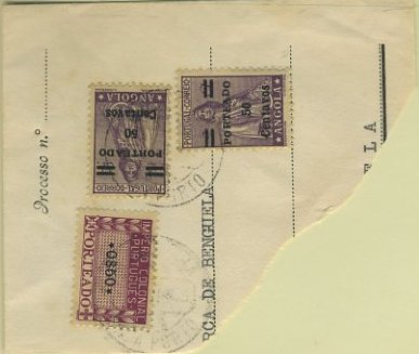 23Lis_1512.jpg -     Lote:    1512            Angola       Descrição:         1945/49 &mdash; Porteado. Império Colonial Português * África + Ceres, com sobretaxa. Fragmento de sobrescrito franquiado com selo de $50 lilás vermelho CE5 e dois selos de $50 s/ 2A CE POR35.        FRG       Valor Base:     &euro; 10,00     Valor Venda:     &euro; 10,00     