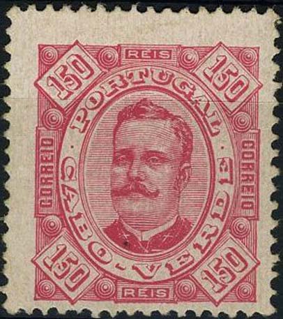 23Lis_1523.jpg -     Lote:    1523            Cabo Verde       Descrição:         1893/95 &mdash; D. Carlos I tipo Diogo Neto. CE34, 150 reis carmim s/ rosa, papel porcelana, denteado 13 &frac12;. Valor de catálogo &euro; 41,30.        *       Valor Base:     &euro; 12,00     Valor Venda:     &euro; 12,00     