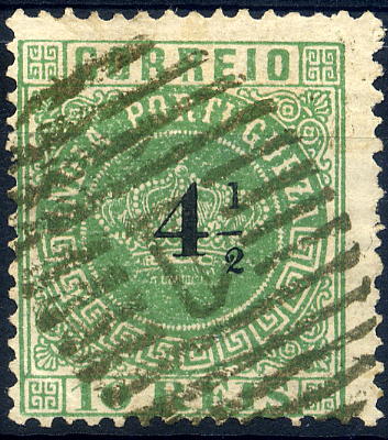 23Lis_1552.jpg -     Lote:    1552            Índia       Descrição:         1881/83 &mdash; Tipo Coroa. Com sobretaxa. CE72(57), 10 reis verde amarelo, denteado 12 &frac12;. Valor de catálogo &euro; 305,00.        O       Valor Base:     &euro; 100,00     Valor Venda:     &euro; 260,00     