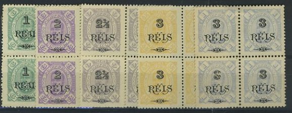 23Lis_1560.jpg -     Lote:    1560            Índia       Descrição:         1902 &mdash; D. Carlos I tipo Diogo Neto, com sobretaxa. CE174/178. Lote de 5 quadras, quatro em denteado 12 &frac12; e CE178 em denteado 13 &frac12;. Valor de catálogo &euro; 30,40.        *       Valor Base:     &euro; 8,00     Valor Venda:     &euro; 10,00     