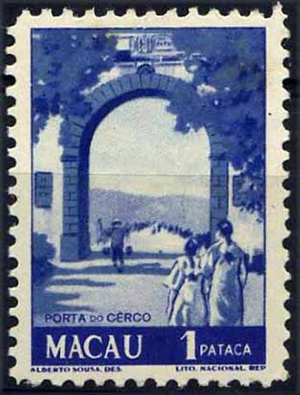 23Lis_1609.jpg -     Lote:    1609            Macau       Descrição:         1950 &mdash; Motivos locais (Porta do Cerco). CE NE10, 1 pataca, azul. Valor de catálogo &euro;41,70        **       Valor Base:     &euro; 50,00     Valor Venda:     &euro; 50,00     