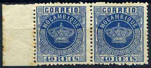 23Lis_1612.jpg -     Lote:    1612            Moçambique       Descrição:         1876 &mdash; Tipo Coroa. CE5, 40 reis azul, papel liso, denteado 12 &frac12;. Valor de catálogo &euro;70,80.        ***       Valor Base:     &euro; 15,00     Valor Venda:     &euro; 28,00     