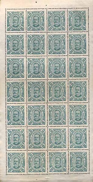 23Lis_1618.jpg -     Lote:    1618            Moçambique       Descrição:         1893/1912 &mdash; D. Carlos I Diogo Neto + D. Manuel II com sobrecarga REPUBLICA. Lote de 3 folhas completas de 25, denteado 12 &frac12; e 50 reis, denteado 12 &frac12;, papel pontinhado, tipo D. Carlos I + 25 reis castanho tipo D: Manuel II. CE33, 34 e 122. Valor de catálogo &euro; 284,20.        ***/*       Valor Base:     &euro; 28,00     Valor Venda:     &euro; 28,00     