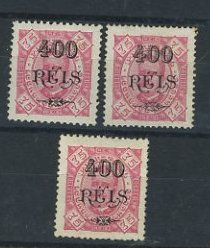 23Lis_1647.jpg -     Lote:    1647            Lourenço Marques       Descrição:         1903&mdash; D. Carlos I tipo Diogo Neto com sobretaxa. CE63, 400 s/ 75 reis carmim. Lote de 3 selos em denteados 11 &frac12;, 12 &frac12;, e 13 &frac12;. Valor de catálogo &euro; 27,75.        **       Valor Base:     &euro; 5,00     Valor Venda:     &euro; 16,00     