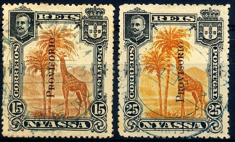 23Lis_1677.jpg -     Lote:    1677            Companhia do Niassa       Descrição:         1903 &mdash; D. Carlos I. Selos de 1901 com sobrecarga "PROVISÓRIO", tipografada localmente. CE48/49. Série completa usada. Valor de catálogo &euro; 380,00.        O       Valor Base:     &euro; 100,00     Valor Venda:     &euro; 100,00     
