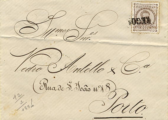 23Lis_1738.jpg -     Lote:    1738            Portugal       Descrição:         Carimbos nominativos. 1882/83 &mdash; D. Luís I, de frente. CE57, 25 reis castanho, denteado 13 &frac12;, papel de porcelana, circulado em sobrescrito da Régua para o Porto (12.02.84). Carimbo nominativo batido a preto "REGOA".        Carta       Valor Base:     &euro; 120,00     Valor Venda:     Retirado     