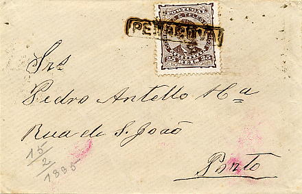 23Lis_1739.jpg -     Lote:    1739            Portugal       Descrição:         Carimbos nominativos. 1882/83 &mdash; D. Luís I, de frente. CE57, 25 reis castanho, denteado 13 &frac12;, papel liso, circulado em sobrescrito de Penacova para o Porto (12.05.85). Carimbo nominativo batido a sépia "PENACOVA".        Carta       Valor Base:     &euro; 150,00     Valor Venda:     &euro; 220,00     
