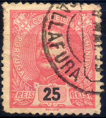 23Lis_1781.jpg -     Lote:    1781            Portugal       Descrição:         Carimbos circulares datados. Selo de 25 reis carmim, emissão D. Carlos I tipo Mouchon, obliterado com carimbo de GALLAFURA.        O       Valor Base:     &euro; 5,00     Valor Venda:     &euro; 26,00     