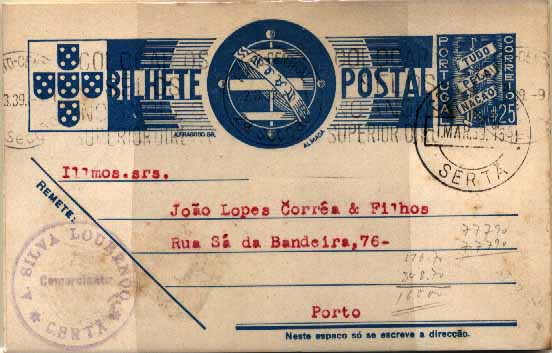 23Lis_1801.jpg -     Lote:    1801            Portugal       Descrição:         Marcofilia diversa. Lote de 20 inteiros postais de $25 azul Tudo pela Nação, todos circulado com carimbos de: Sertã, Oleiros, Fronteira (2), Sines, Vila de Rei, Montargil, Almeirim, Estói, Mira, Febres, Sobreira Formosa, Aljustrel, Alter do Chão, Galveias, Escalhão, Lagares da Beira, Sardoal, Vila Nova de Poiares e Odemira. Lote a ver.        Lote       Valor Base:     &euro; 8,00     Valor Venda:     &euro; 12,00     