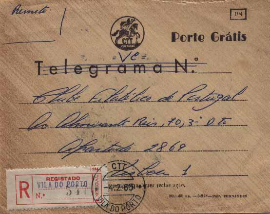 23Lis_1808.jpg -     Lote:    1808            Portugal       Descrição:         Carimbos circulares datados. Sobrescrito circulado registado isento de franquia de Vila do Porto (04.02.63) para Lisboa. Marca batida a preto de VILA DO PORTO.        Carta       Valor Base:     &euro; 5,00     Valor Venda:     Retirado     