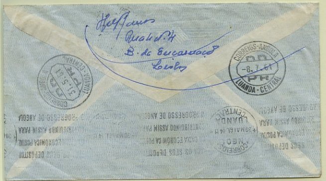 23Lis_1888.jpg -     Lote:    1888            Angola       Descrição:         Marcas da Posta Restante e marcas administrativas. Sobrescrito circulado de Lisboa (29.05.61) com selo de 1$00 Cavaleiro Medieval, para Luanda (31.05.61). Carimbo da POSTA RESTANTE de Luanda batido duas vezes a preto + marcas administrativas também batidas a preto "DESCONHECIDO" e "DEVOLVIDO AO REMETENTE"..        Carta       Valor Base:     &euro; 10,00     Valor Venda:     Retirado     